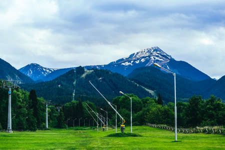 Ski and snowboarding resort in Bulgaria, Bansko. Mountains with snow peak, summer.の写真素材