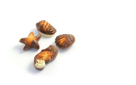 Set of delicious praline chocolate, macro view, closeup. Photo depicting the assortment of Belgian...