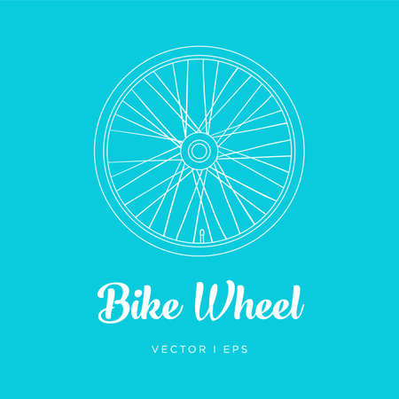 Lovely romantic bike wheel, blue background. Outline hand drawn illustration.のイラスト素材