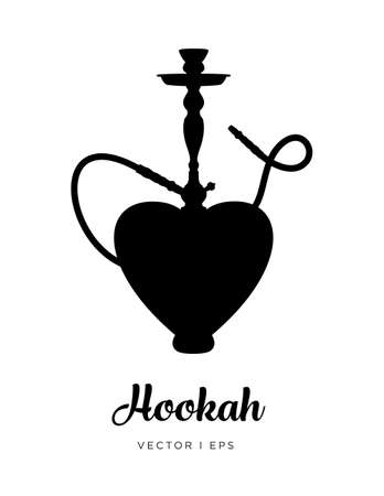 Elegant vector editable black hookah silhouette, with a shape of heart for the Valentine's Day.のイラスト素材