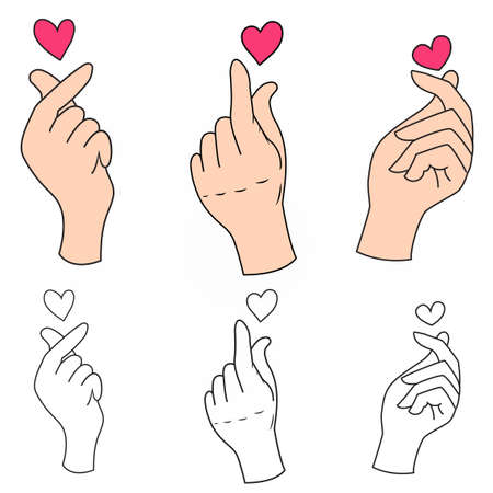 Hand-drawn finger heart sign for love and valentine's day. Finger love symbolのイラスト素材