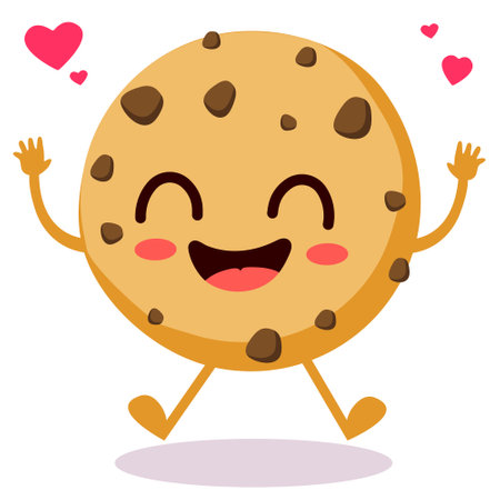Illustration of a Chocolate Chip Cookie Waving and Smiling to the Cameraのイラスト素材