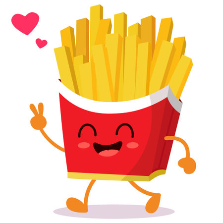 French fries cartoon character vector illustration. French fries with smile face.のイラスト素材