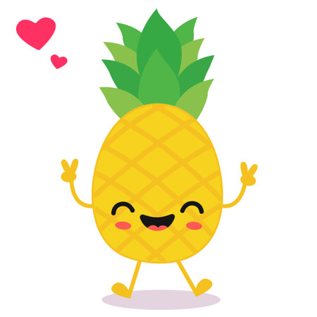 Cute cartoon pineapple character isolated on white background. Vector illustration.のイラスト素材