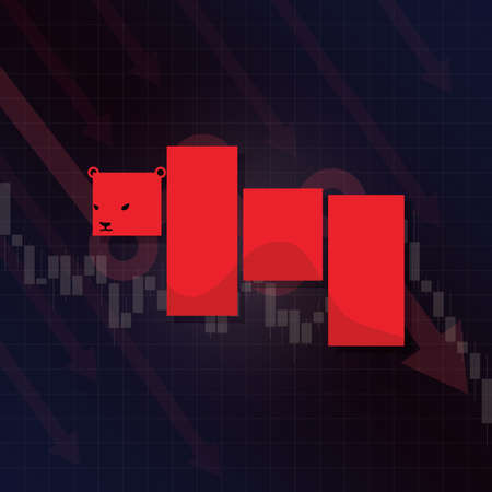 Bearish symbols on stock market vector illustration. Fund, forex or commodity price charts, on...