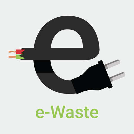 E-waste garbage icon. Old discarded electronic waste to recycling symbol. Ecology concept. Design by...
