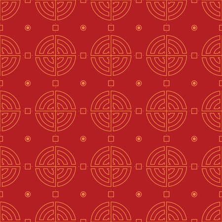 Seamless ornaments. East traditional stylized pattern. Gold symbol on a red background. Fine lines for wrapping paper, textile, decorating banners. Vector illustration of endless textureのイラスト素材