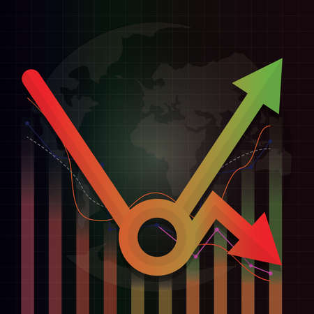 Economic recovery type after COVID-19 crisis. Post Coronavirus pandemic concept. Some economy business investment growth up, others fall down. Design by bar chart, line chart and K-shape arrow. Vector illustrationのイラスト素材