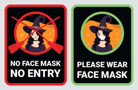 No face mask, No entry to protect & prevent from Coronavirus or Covid-19. Warning sign vector for notice people or visiter beware and wear face mask before enter the stores, supermarkets on Halloweenのイラスト素材
