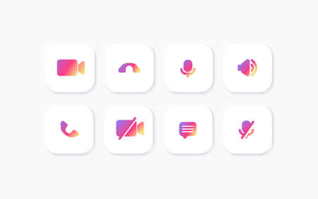 Set of the video chat user interface icons with simple objects message, microphone, turn camera, conference for video call programs. Vector illustrationのイラスト素材