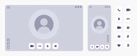 Videocall interface template with user icon and buttons. Light ux design in minimalistic style for online chat programs.のイラスト素材