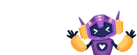 Cute artificial intelligence chat bot. Banner concept with copy space for your text, AI servers help technology. Online communication, support assistance, cartoon digital agent. Vector illustrationのイラスト素材
