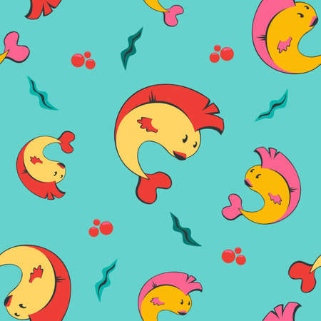 Seamless pattern with cartoonish mohawk fishes.のイラスト素材