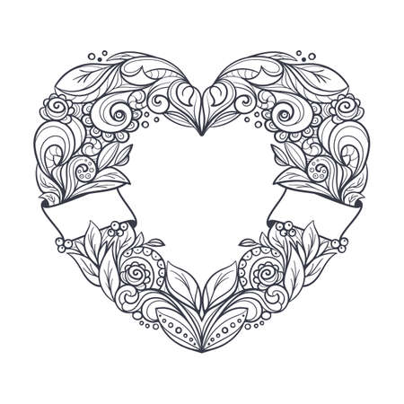 Ornamental wreath in a shape of a heartのイラスト素材