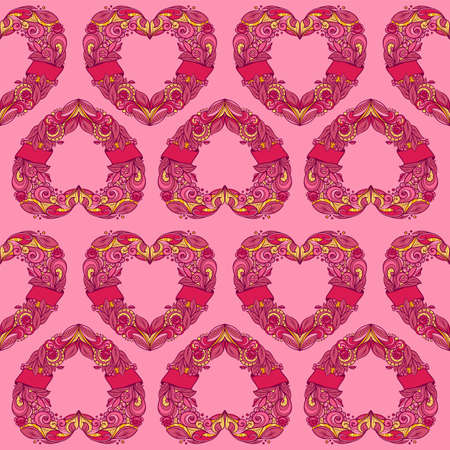 Seamless pattern design with hearts. Can be used as background, on packaging paper or textile. Hand drawn vector graphics illustration.のイラスト素材