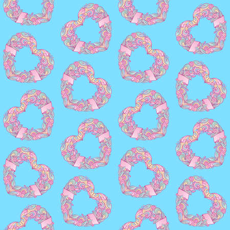 Seamless pattern design with hearts. Can be used as background, on packaging paper or textile. Freehand drawing.Vector graphics illustration.のイラスト素材