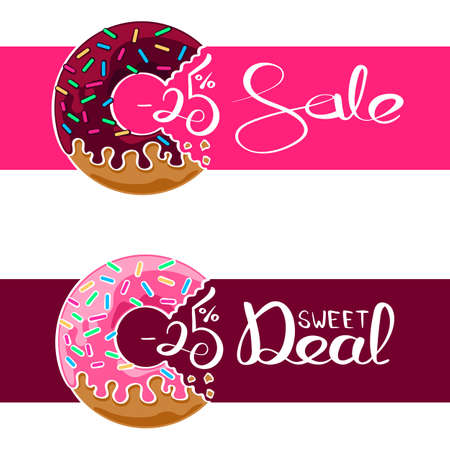 Sale banner with handwritten text and donut illustration.のイラスト素材