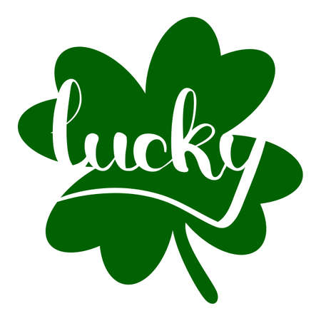 Lucky four leaf clover card with handwritten inscription. Vector graphics editable illustration.のイラスト素材