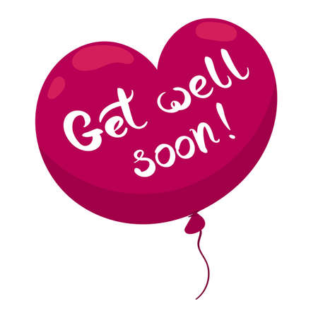 Get well soon card with heart shaped balloon and hand drawn lettering. Decorative poster with handwritten inscription. Editable vector graphics illustration.のイラスト素材
