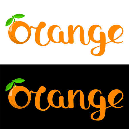 Handwritten word orange with o stylezed to look like an orange. Flat style editable vector illustration.のイラスト素材