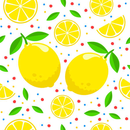 Seamless pattern design with lemons on white background. Can be used as background, on packaging paper or textile. Flat style editable vector graphics illustration.のイラスト素材