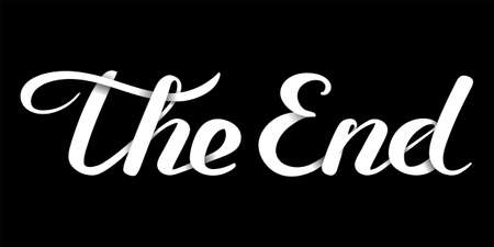 The End handwritten inscription. White paper letters effect. Closing movie frame. Hand drawn phrase. Editable vector shape illustration.のイラスト素材