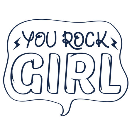 Inspirational quote for girls. Decorative poster with handwritten inscription. You rock girl card with hand drawn lettering. Isolated on white.のイラスト素材