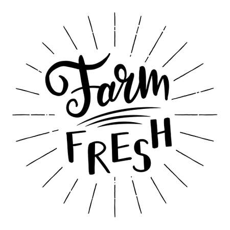 Farm fresh. Monochrome decorative handwritten phrase. Isolated on whiteのイラスト素材