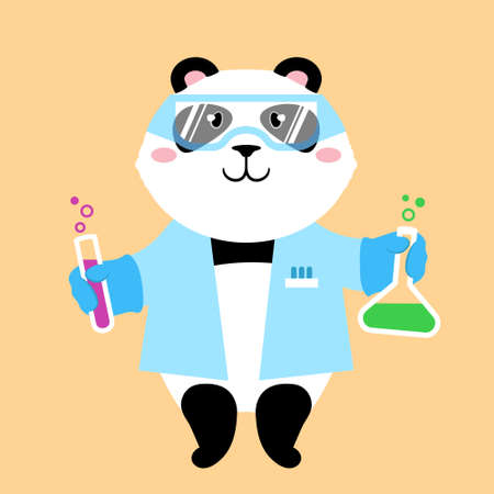 Vector illustration of a cute cartoon panda bear in lab coat with test tubesのイラスト素材