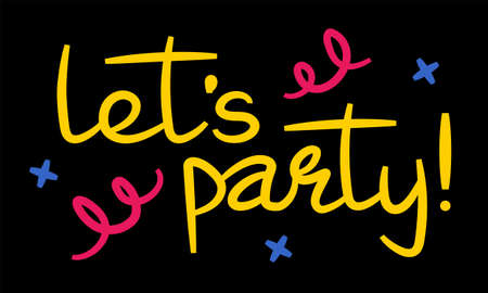 Square handwritten sign reading Lets Party. Isolated on darkのイラスト素材