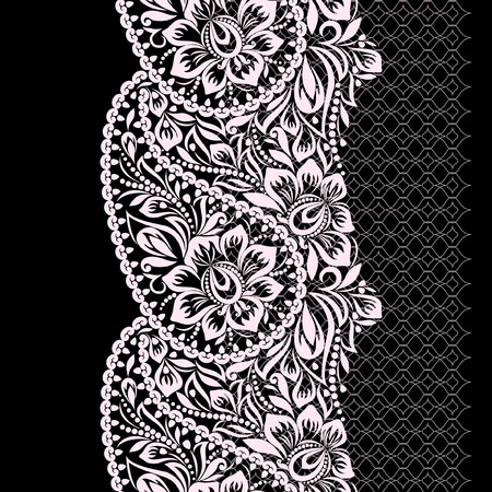 Seamless black and white lace pattern with paisley and flowers. Traditional ethnic ornament. Vector print. Use for wallpaper, pattern fills,textile design.のイラスト素材