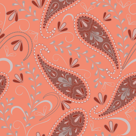 Seamless colorful floral pattern with paisley. Traditional bright ethnic ornament. Vector print. Use for wallpaper, pattern fills,textile design.のイラスト素材