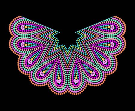 Neckline with colorful beads. Ethnic floral folk art pattern. Vector print with decorative elements for embroidery, for women's clothing.のイラスト素材