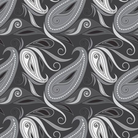 Seamless black and white geometric pattern with paisley. Traditional ethnic ornament. Vector print. Use for wallpaper, pattern fills,textile design.のイラスト素材