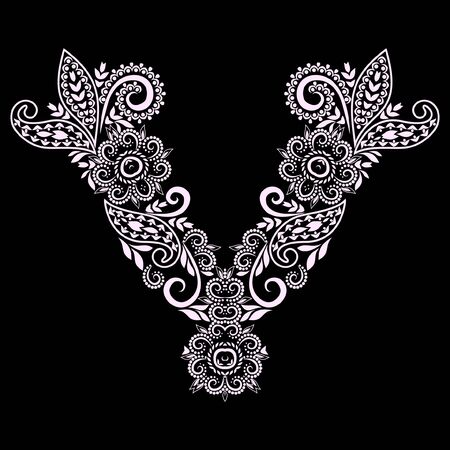 Neckline - jewelry ethnic design. Ornamental black and white traditional pattern. Vector print with beads for embroidery, for women's clothing.のイラスト素材