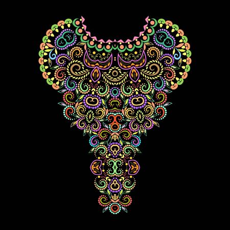 Neckline ethnic design. Floral colorful traditional pattern. Vector print with decorative elements for embroidery, for women's clothing.のイラスト素材
