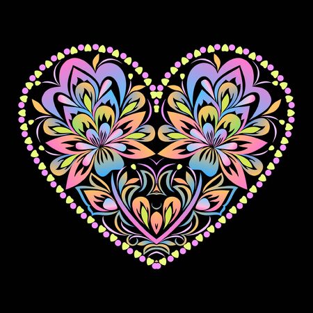 Heart cliche. Ethnic colotful floral template for design, for embroidery. Vector print.のイラスト素材