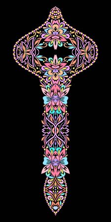 Neckline ethnic design. Floral pattern. Vector print with heart and flowers for embroidery, for women's clothingのイラスト素材