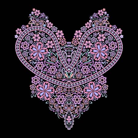 Neckline ethnic design, floral pattern.のイラスト素材