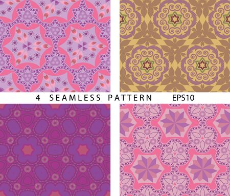 Seamless vintage abstract pattern. Vector set of 4. ?lassic abstract geometric colorful backgrounds.のイラスト素材