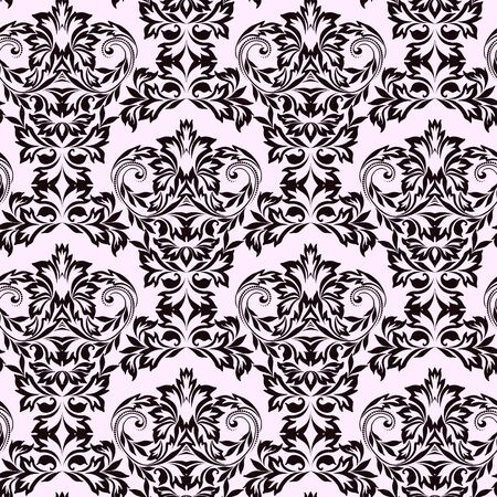 Seamless damask black and white pattern with leaves and flowers. Traditional ethnic ornament. Vector print.のイラスト素材
