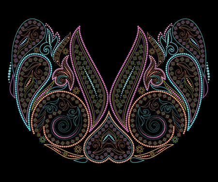 Neckline ethnic design. Ornamental colored traditional pattern. Vector print with paisley and beads for embroidery, for women's clothing.のイラスト素材