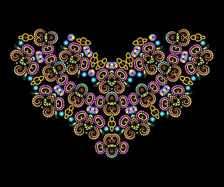 Neckline ethnic design. Floral colorful traditional pattern. Vector print with beads for embroidery, for womens clothing.のイラスト素材