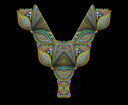 Neckline ethnic design, folk art. Geometric colorful traditional pattern.のイラスト素材