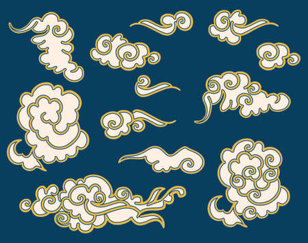 The clouds - blue and white art, object isolated, different template for design. Traditional asian auspicious symbols. Vector set.のイラスト素材