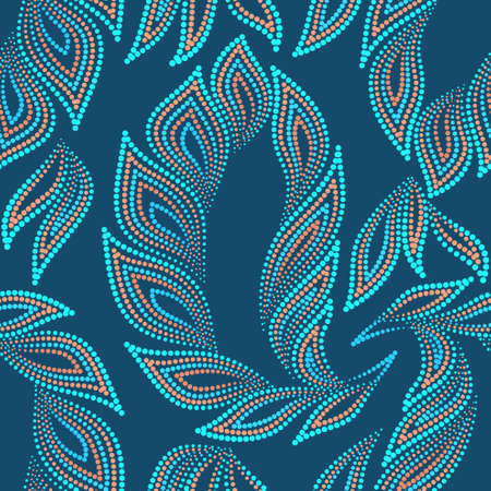 Seamless turquoise dotted pattern with paisley. Traditional ethnic ornament. Vector print. Use for wallpaper, pattern fills,textile design.のイラスト素材