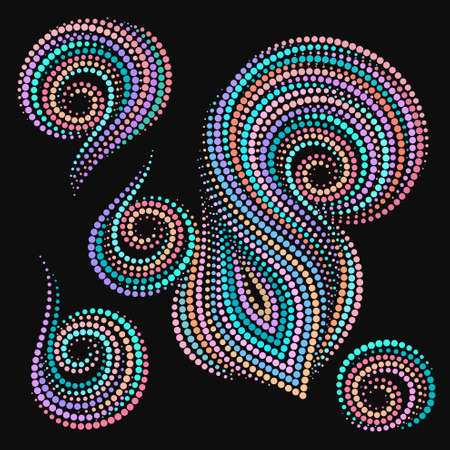 Seashells of dots. Isolated objects on a black background.のイラスト素材