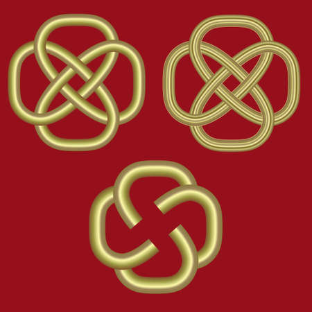 Chinese gold knots - double coin. Traditional asian auspicious symbols. Vector set of 3.のイラスト素材
