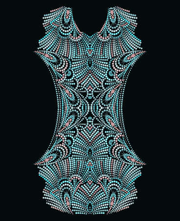 Neckline ethnic design. Dotted turquoise traditional pattern. Vector print with decorative elements and beads for embroidery, for women's clothing.のイラスト素材