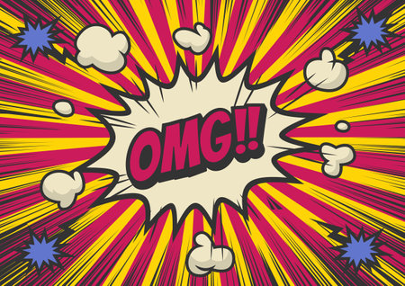 Pop art style, Comic book concept speech bubble Wow. Illustration halftone dot versus comic. Comics book template background. Pop art colorful backdrop.のイラスト素材